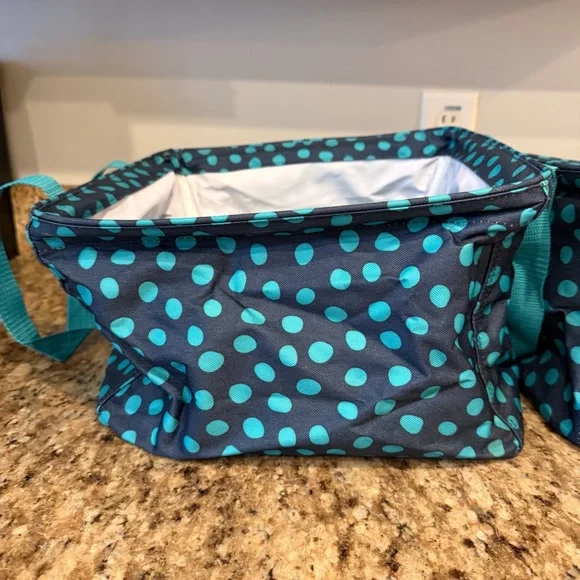 Lot of 2 Thirty One 31 Square Utility Tote Bags Teal Blue Polka Dot Storage - Picture 2 of 8